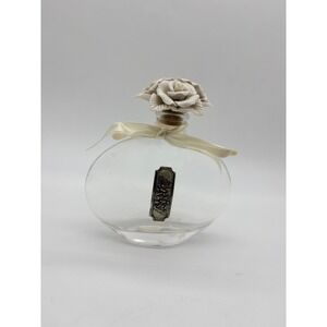 Studio Silversmiths Cellini Crystal Glass Perfume Bottle Ceramic Rose Topper 6"
